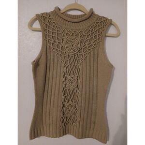 Together Sleeveless Crocheted Flower‎ Sweater Beige in color 100% Acrylic Sz.M